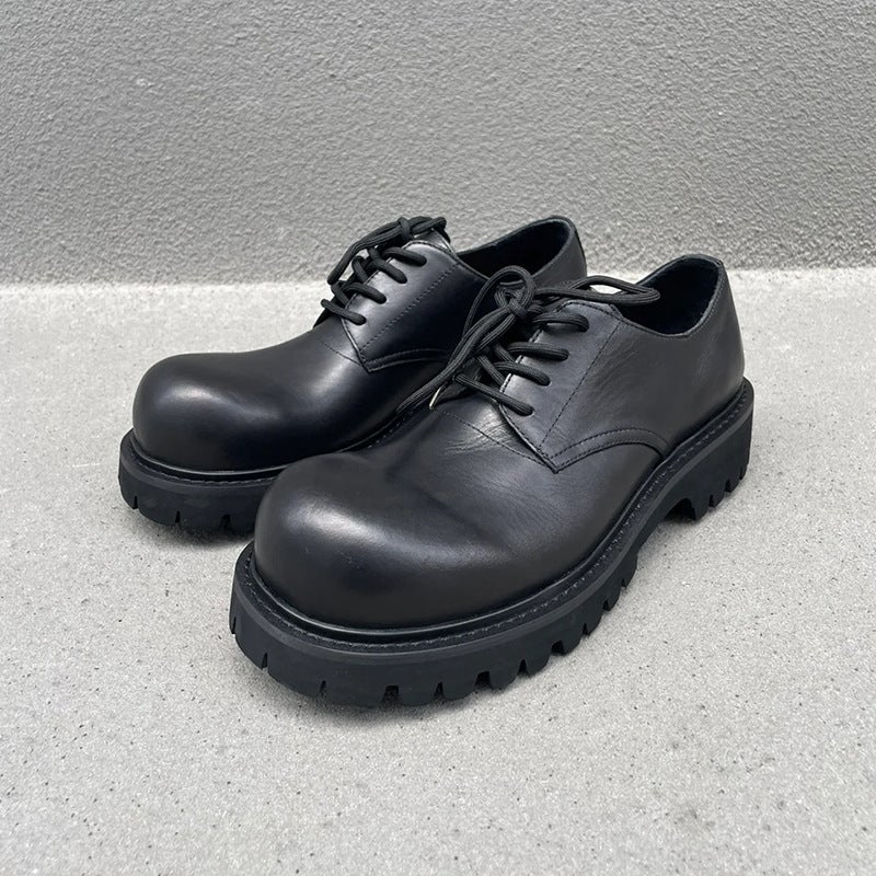 Carbon Black Big Toe Derby Shoes Thick Sole Height Increasing Casual Mickey Leather Shoes Loafers Commuter Men'S And Women'S Same Ins Genuine Leather - Image 5